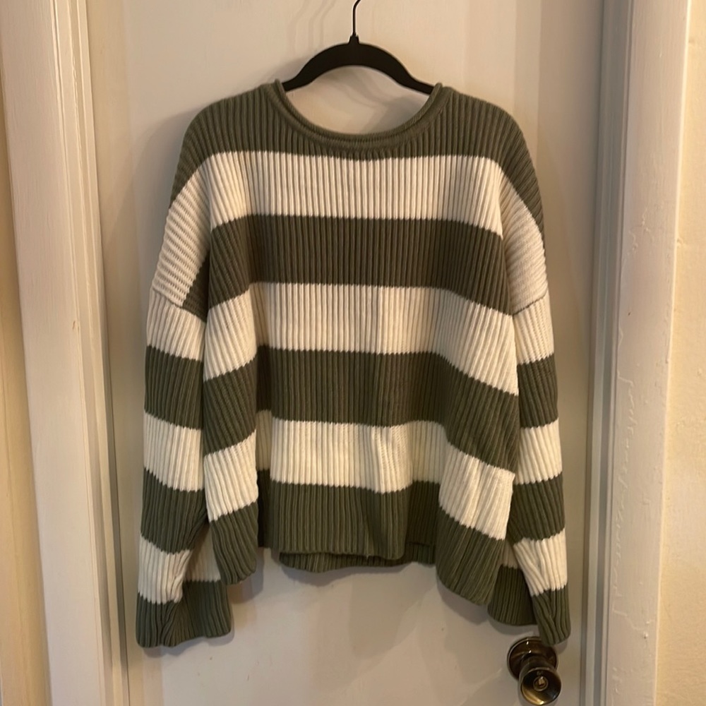 Green and White Oversize Fit Sweater